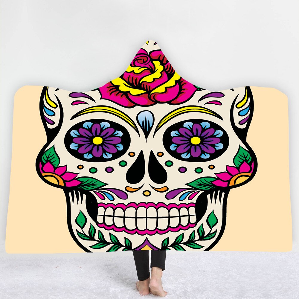 Unique Customized Skull Girl Print Hooded Blanket Day of the Dead