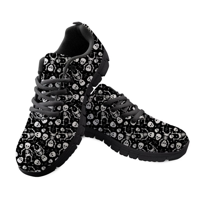 Black Floral Sugar Skull Flats Women Casual Shoes Classic Female Ladies Sneakers