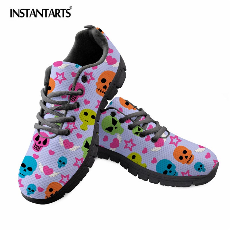 Punk Style Skulls Print Women's Casual Flat Shoes Breathable Air Mesh Sneaker