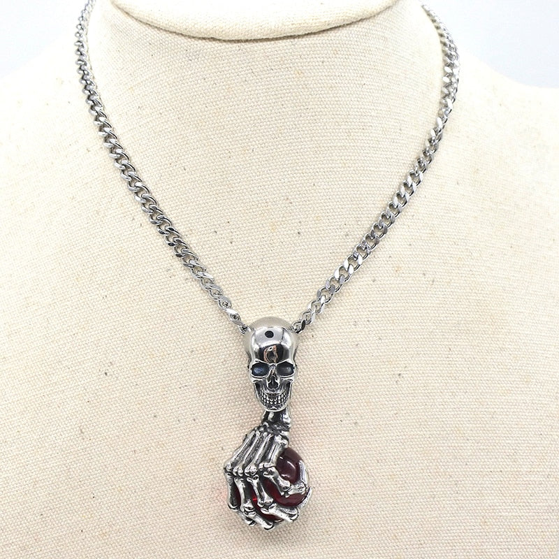 Vintage Cross Skull with Claw Evil Red Eye Necklace Pendant For Men 316 Stainless Steel Unique