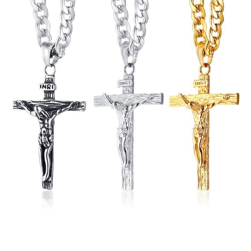 Cross Necklace for Men Stainless Steel Cuban Chain 20"-24"