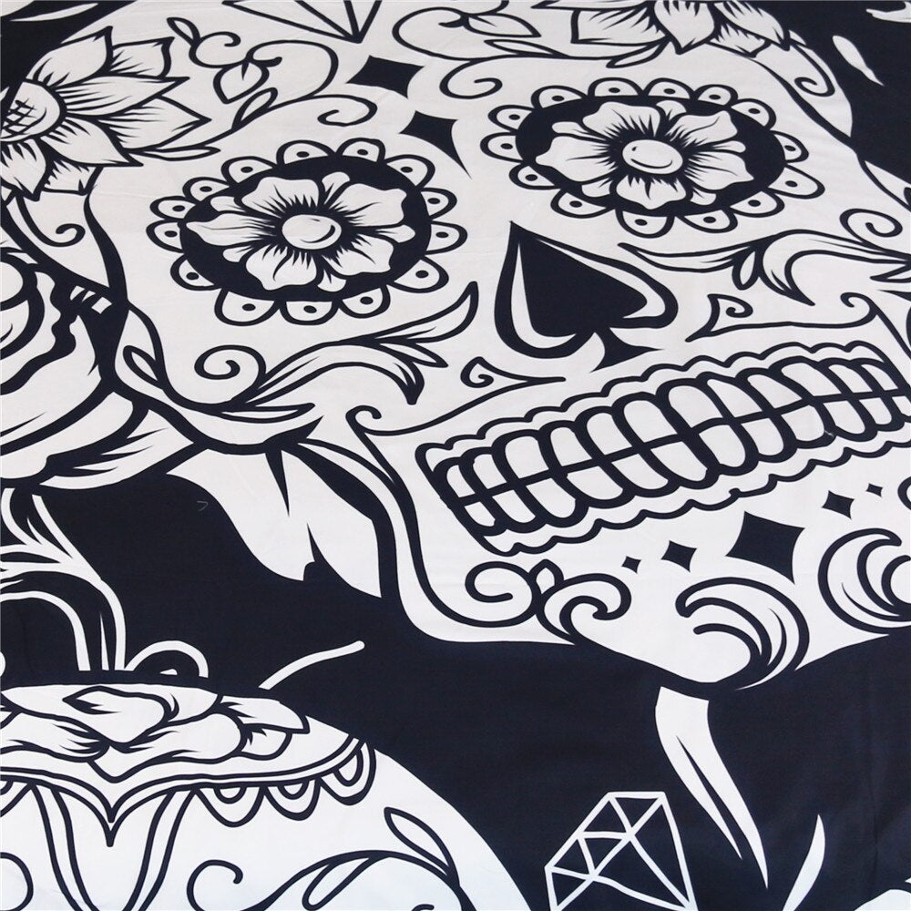 3Pcs Black And White Duvet Cover With Pillowcases Sugar Skull Bedding