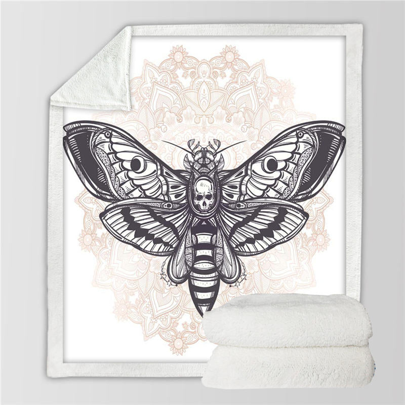 Death Moth With Skull Blanket Bohemian Microfiber Sherpa Throw Blanket