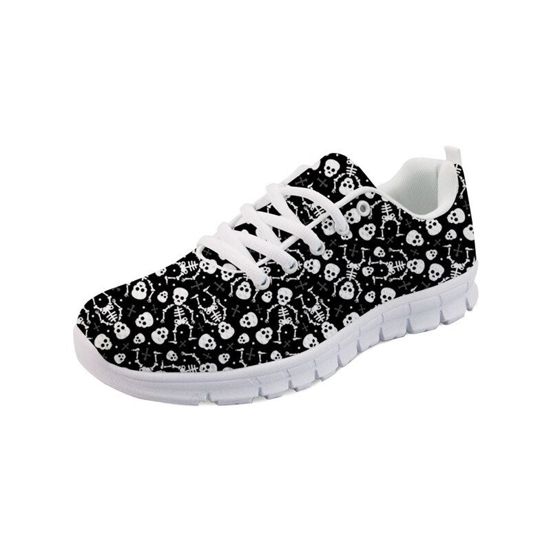 Black Floral Sugar Skull Flats Women Casual Shoes Classic Female Ladies Sneakers