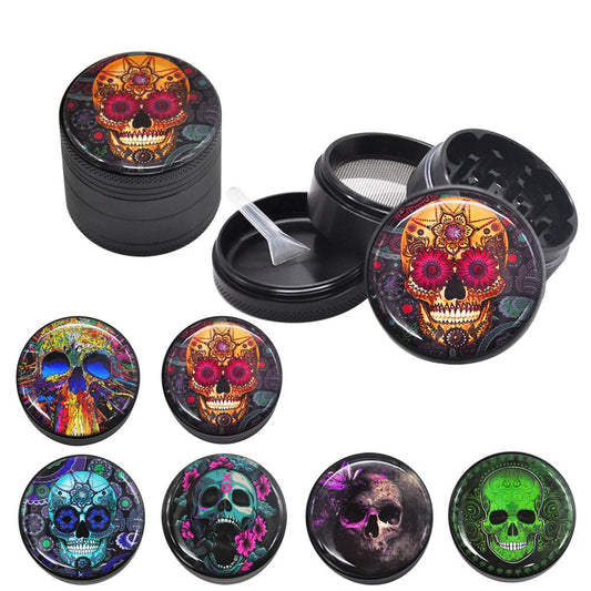 Sugar Skull Series Aluminum Herb Grinder 50MM 4 Piece Metal Tobacco Grinder  Grinders Crusher Smoke  Accessories