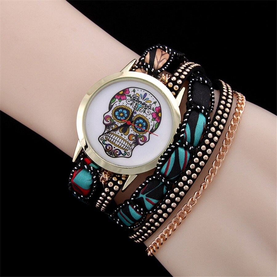 Fashion bracelet watch women sugar skull pattern