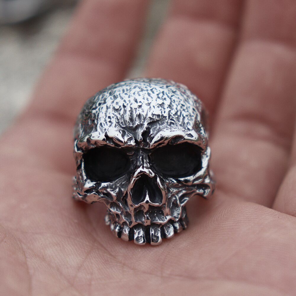 Mens Boys Vintage 316L Stainless Steel Rugged Skull Rings