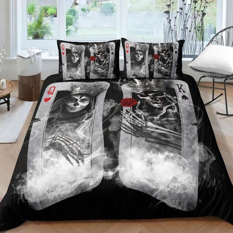 Couple sugar Skull Bedding Sets queen size 3D poker skull Duvet Cover set