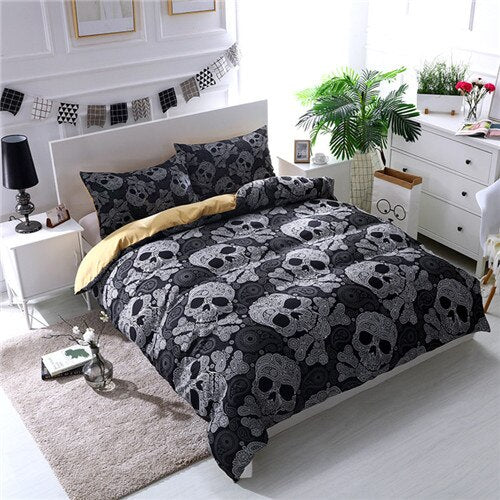 3D Flowers Skull Bedding sets wedding Duvet Cover + pillow case