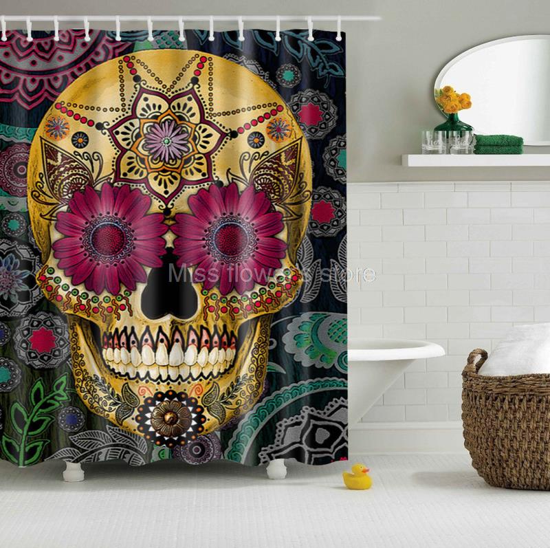 Colored Skull Design Custom Shower Curtain Bathroom Waterproof