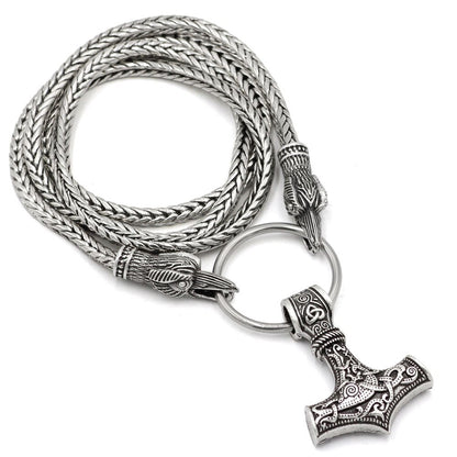 Cord Odin's  Ravens Of Thor's Hammer Mjolnir Scandinavian Axe Wolf Pendant