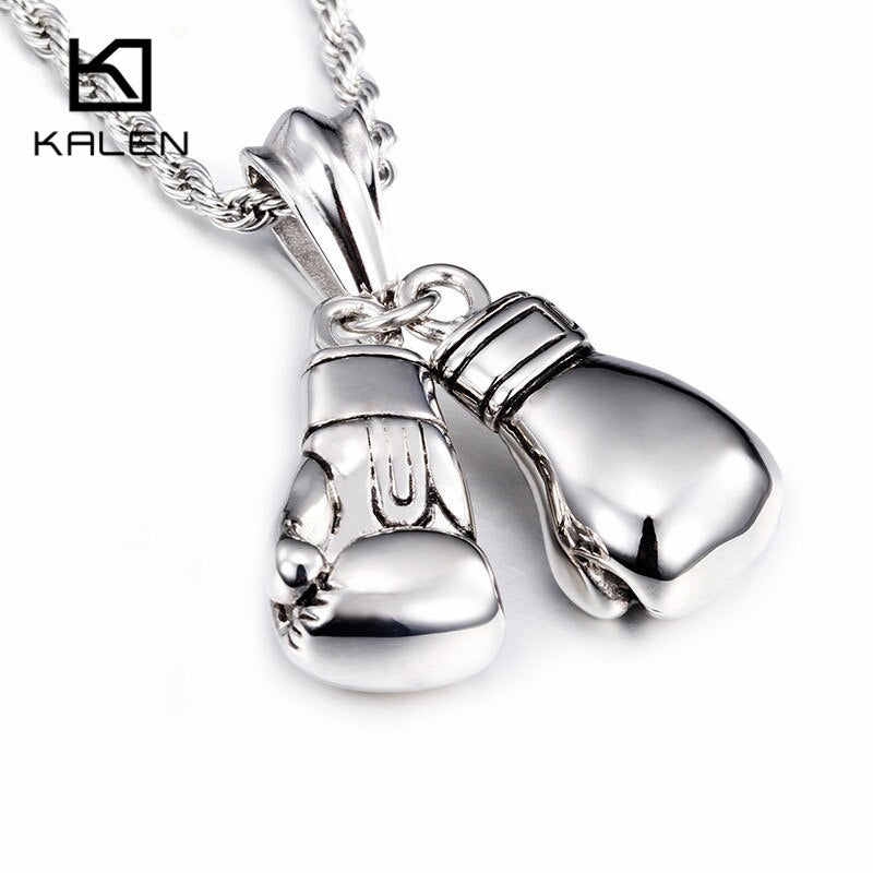 Stainless Steel High Quality Boxing Glove Pendant Long Chain Necklace