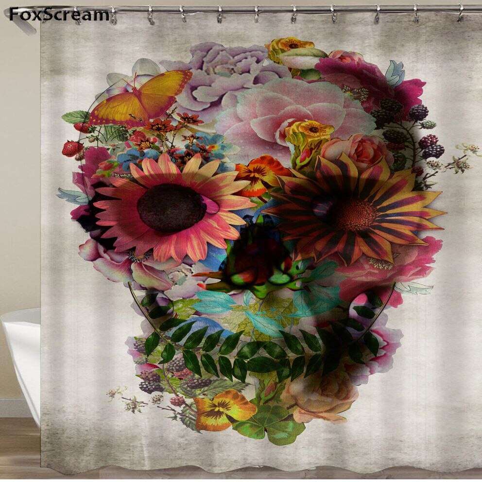 Mexican Fabric Sugar Skull show Curtains Cartoon Colored Skull  Shower Curtain Bathroom Waterproof  Polyester With Hooks