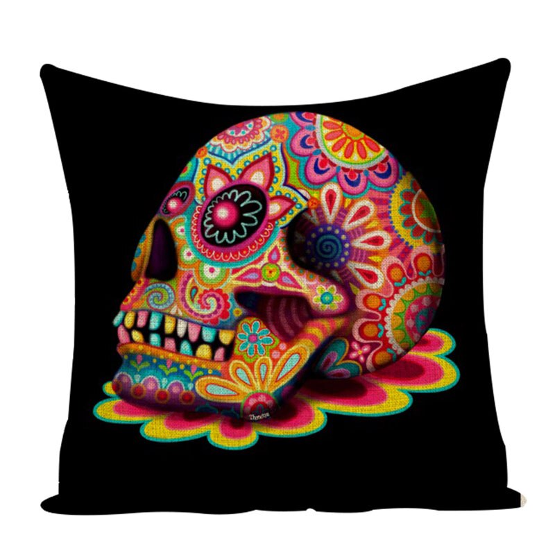 Colorful Square Pillow cover Sugar Skull Decor Living Room Cushion