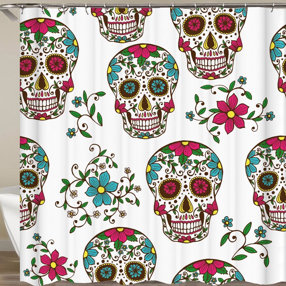 Mexican Fabric Sugar Skull show Curtains Cartoon Colored Skull  Shower Curtain Bathroom Waterproof  Polyester With Hooks