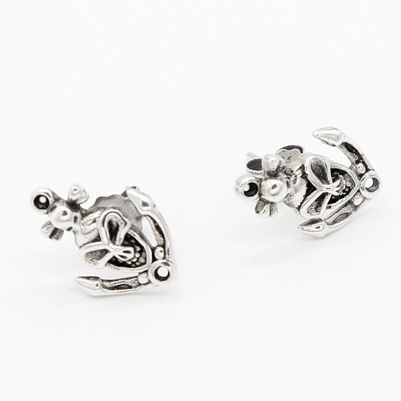 925 Sterling Silver Punk Skeleton Studs Earring For Women Men Gothic Silver