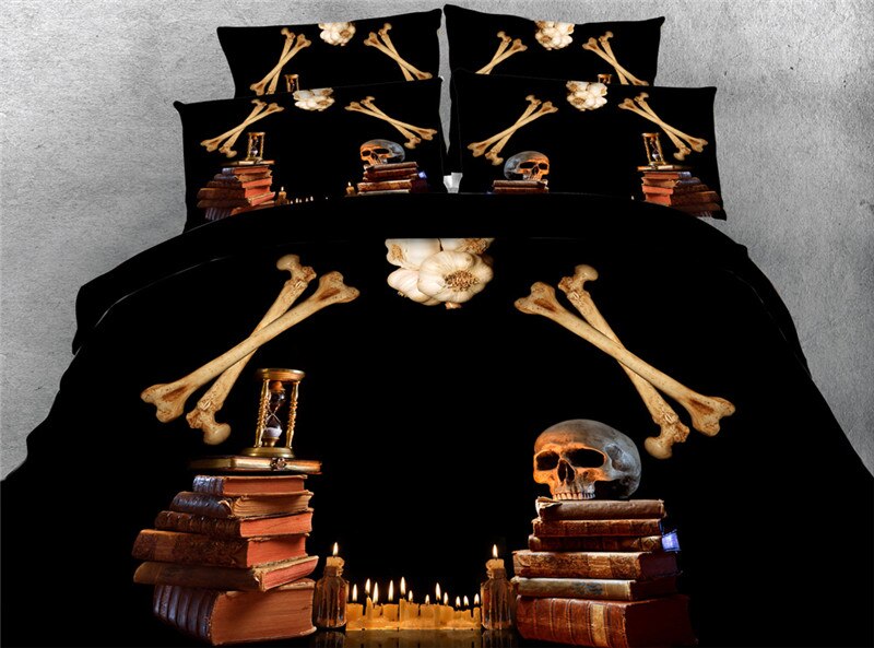 3pcs all kids dark color bedroom set with sugar skull bedding