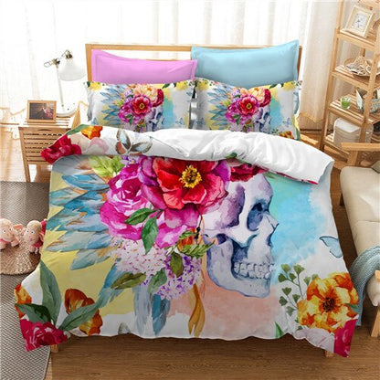 3D Flowers Skull Bedding sets wedding Duvet Cover + pillow case