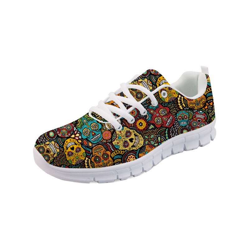 Black Floral Sugar Skull Flats Women Casual Shoes Classic Female Ladies Sneakers