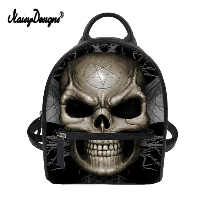 Women PU Leather Mini Balck Backpacks 3D Skull