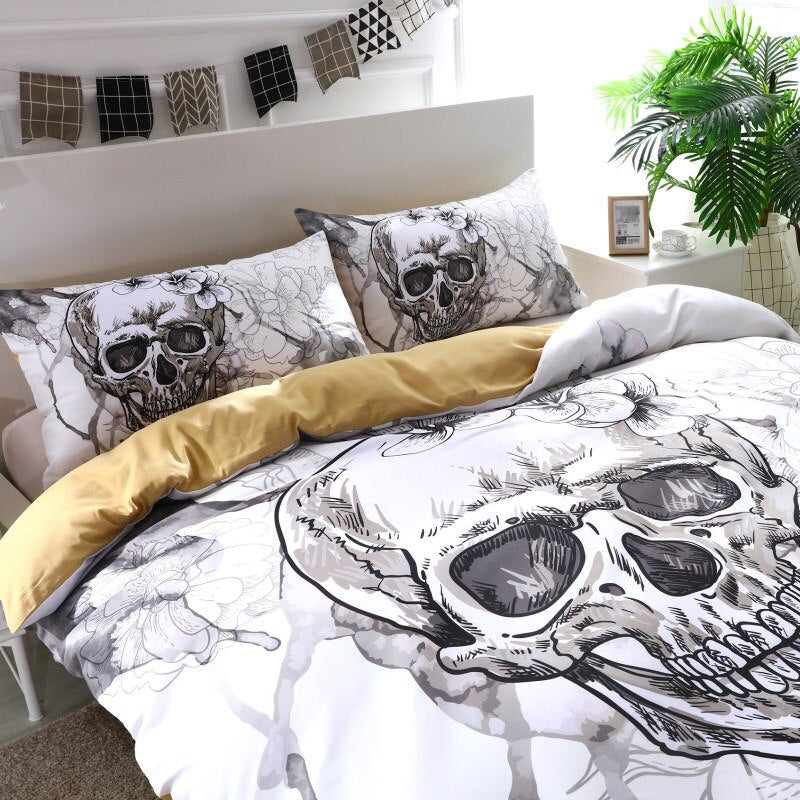 3d Flowers skull Duvet Cover With Pillowcases Sugar Skull Bedding
