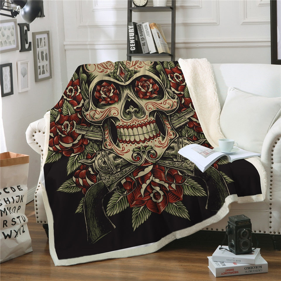 Beautiful Sugar Skull Blanket for Beds Floral Roses Thin Quilt Fashion ...