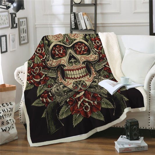 Beautiful Sugar Skull Blanket for Beds Floral Roses Thin Quilt Fashionable Blanket