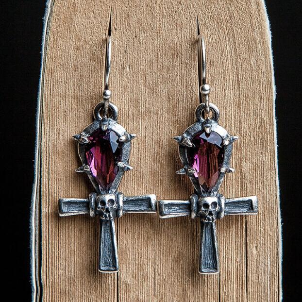 100% 925 Sterling Silver Drop Earrings Crystal Cross And Skull Shape Earrings