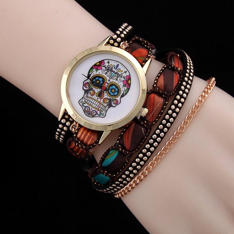 Fashion bracelet watch women sugar skull pattern