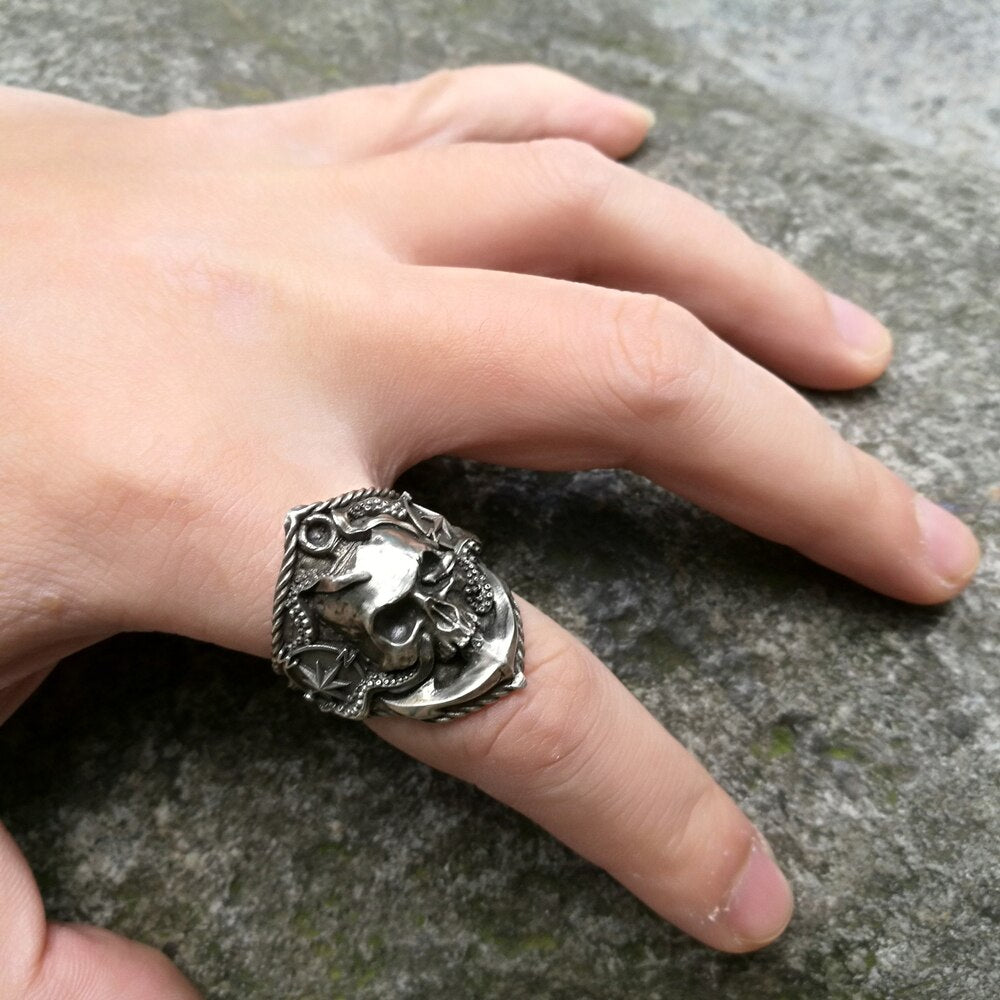 Pirate Anchor Compass Biker Rings Men's Gothic Skull Stainless Steel