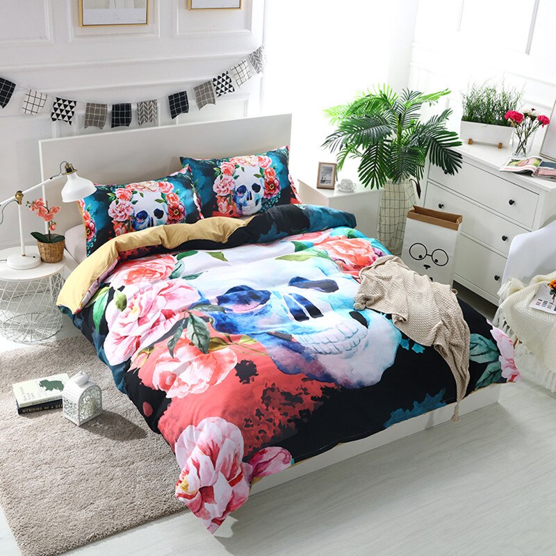 3D Flowers Skull Bedding sets wedding Duvet Cover + pillow case