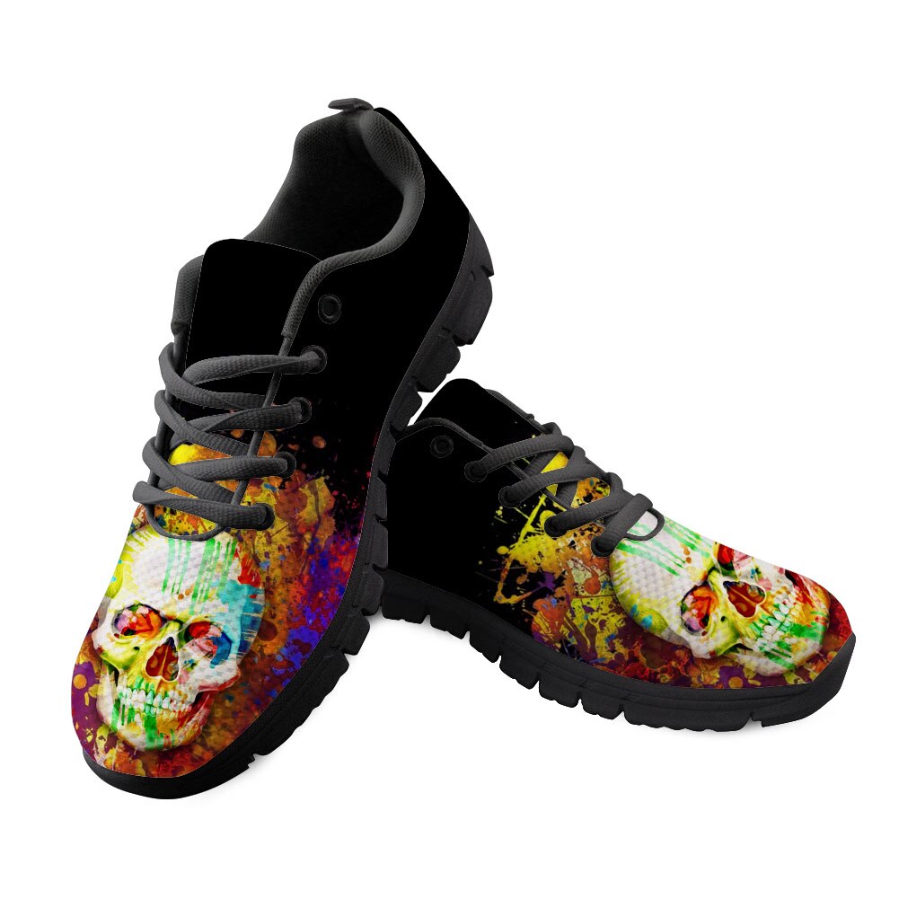 Skull Sneakers Black 3D Butterfly Pattern Casual Women Sneakers Flats Ladies Shoes