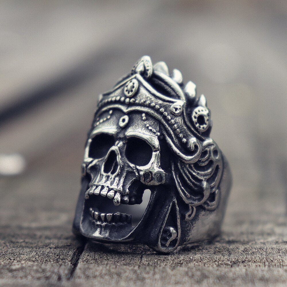 Mens Boys Mahakali Helmet Skull Biker Rings Vintage 3