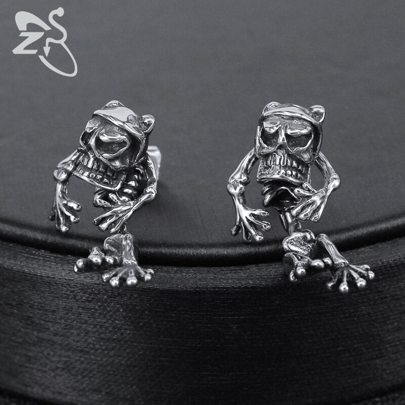 Rock Roll Stud Earrings Skull Frog for Men Stainless Steel