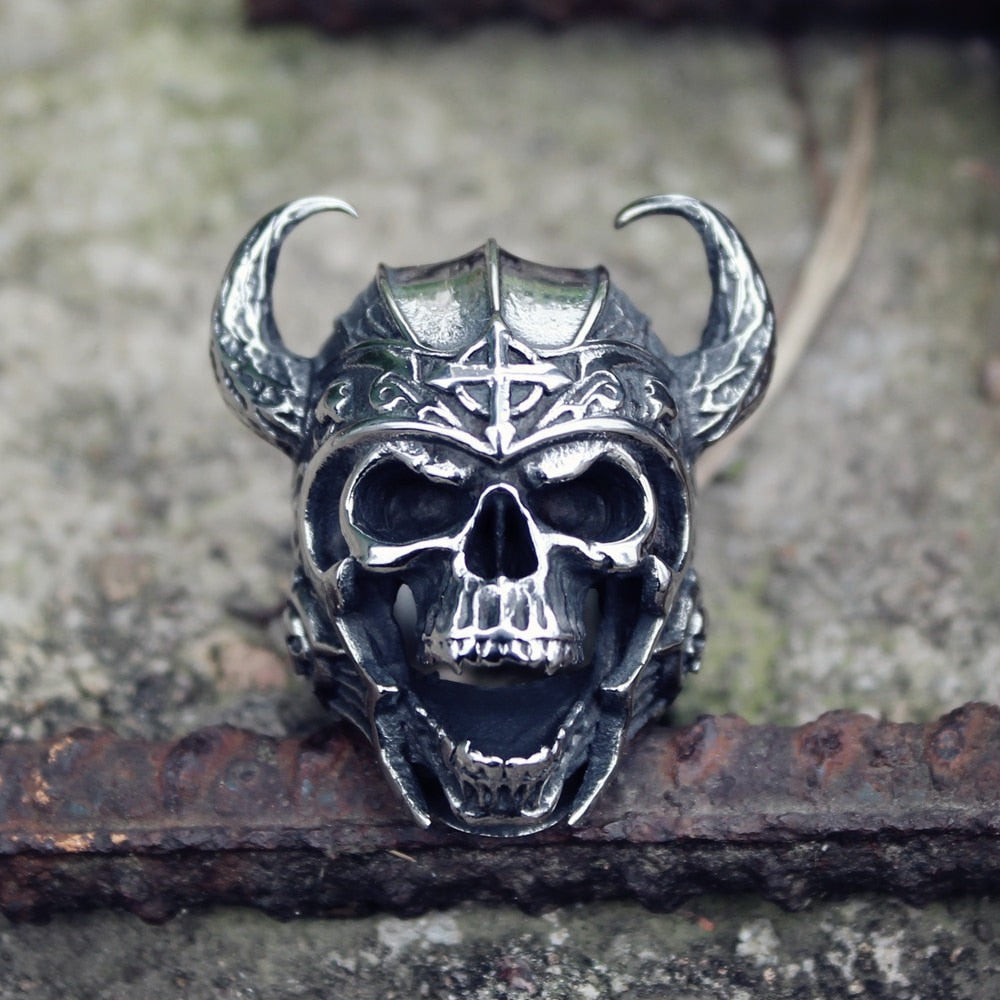 Stainless Steel Viking Warrior Skull Rings Mens Punk Nordic God