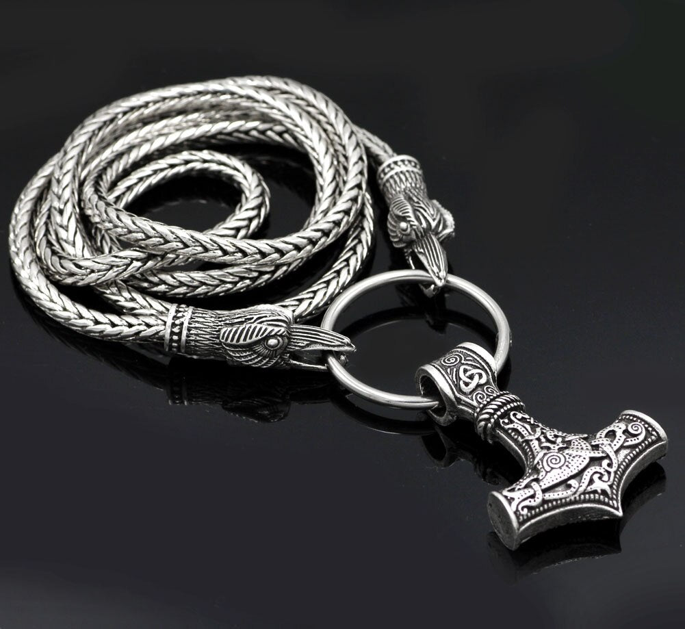 Cord Odin's  Ravens Of Thor's Hammer Mjolnir Scandinavian Axe Wolf Pendant