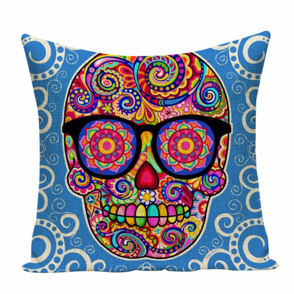 Colorful Square Pillow cover Sugar Skull Decor Living Room Cushion