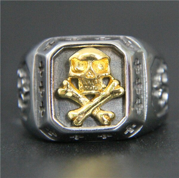 Stainless Steel Mens Fashion Golden Fashion Jesus Cross Skull Ring