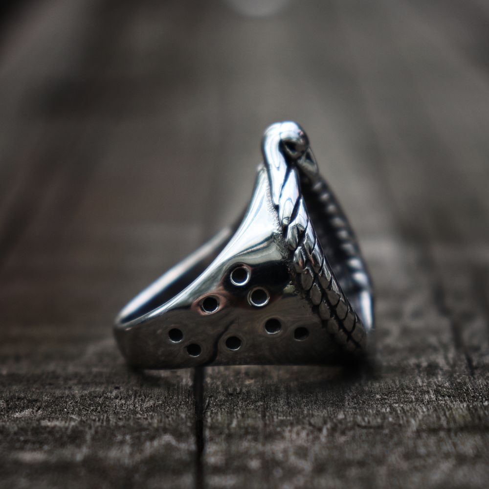 Crow Skull Rune Signet Rings Mens Viking Silver