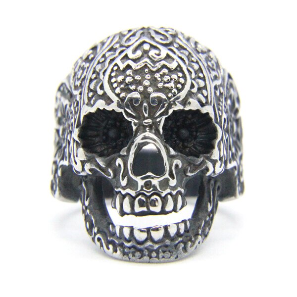 2018 Flowers Skull Ghost Ring 316L Stainless Steel