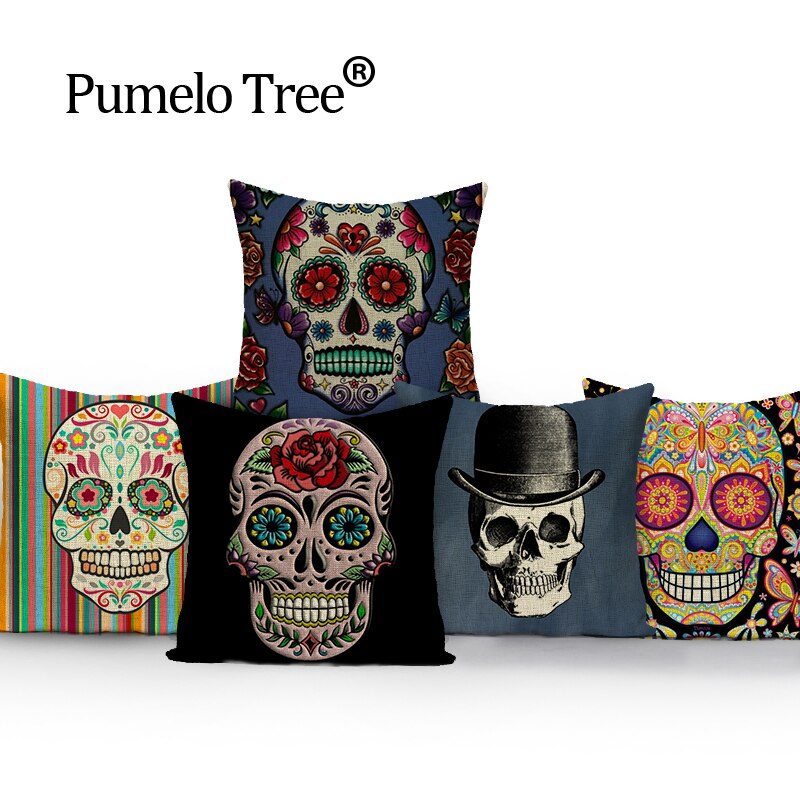 Colorful Square Pillow cover Sugar Skull Decor Living Room Cushion