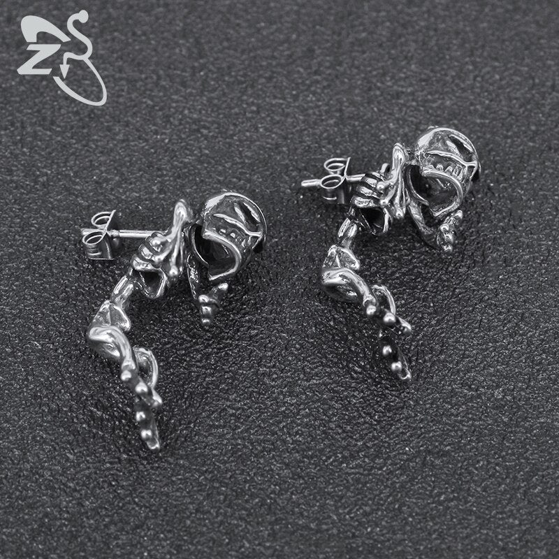 Rock Roll Stud Earrings Skull Frog for Men Stainless Steel