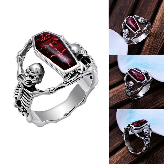 Vintage Silver Color Vampire Bat Skull Ring Punk Rock Style Finger Ring Biker