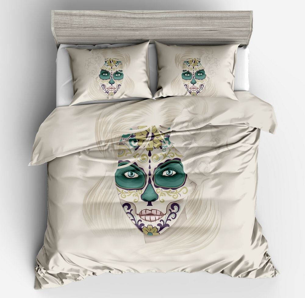 Halloween Fashion Sugar Skull Bedding Set Floral Bed Duvet Cover