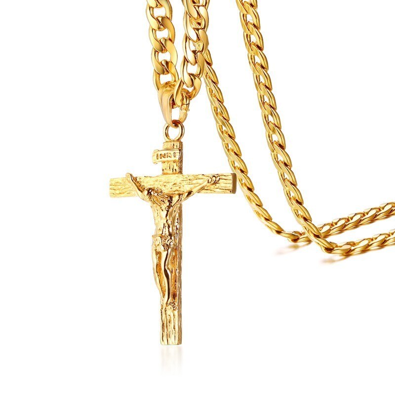 Cross Necklace for Men Stainless Steel Cuban Chain 20"-24"