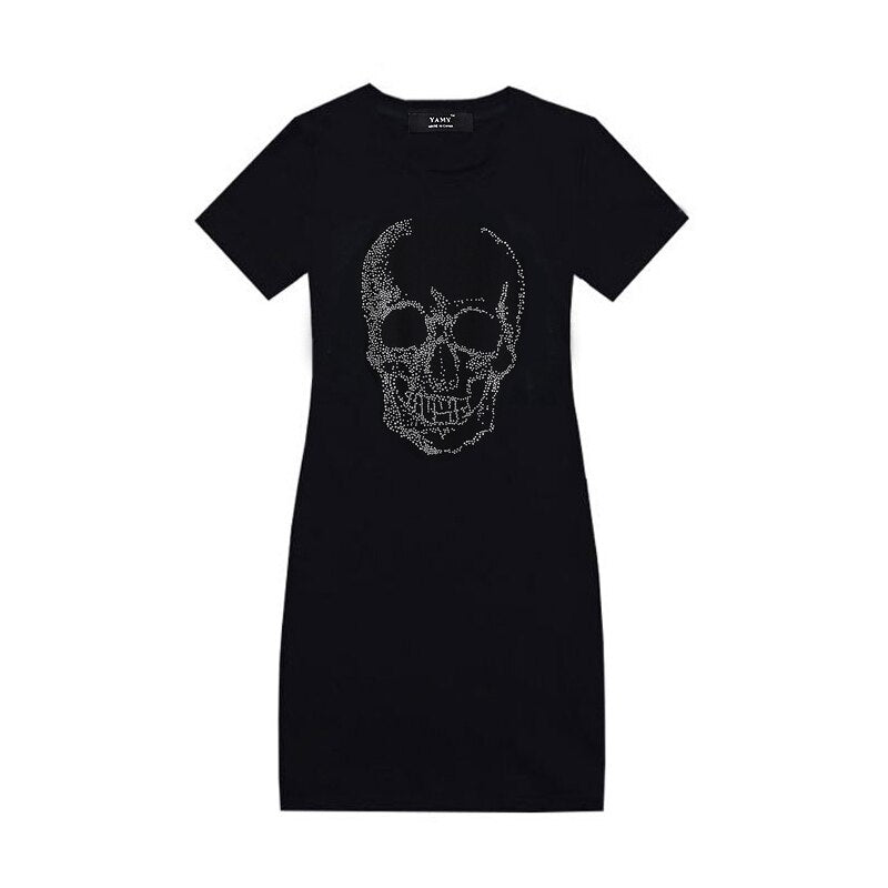 Diamonds Skull Print Punk Style Womens Black Dress