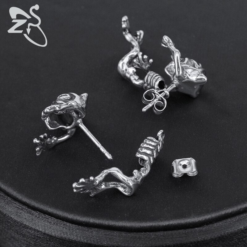 Rock Roll Stud Earrings Skull Frog for Men Stainless Steel