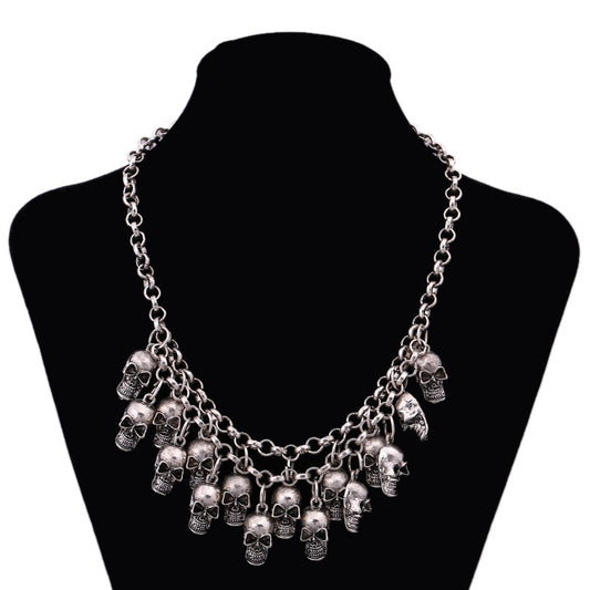 Classical Rock Punk Skull Necklace Pendant For Men Women Multi-layer Chain