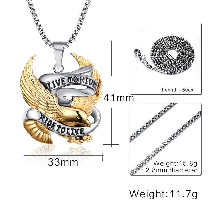 Necklace Pendant for Men Stainless Steel Metal LIVE TO RIDE Punk Jewelry