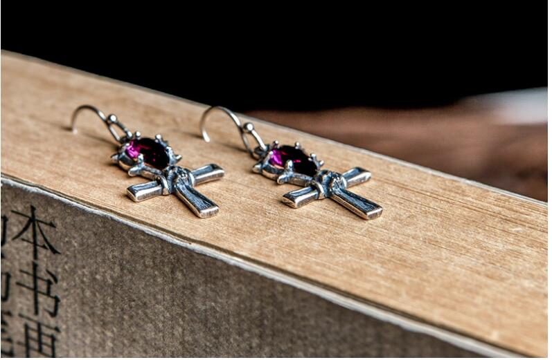 100% 925 Sterling Silver Drop Earrings Crystal Cross And Skull Shape Earrings